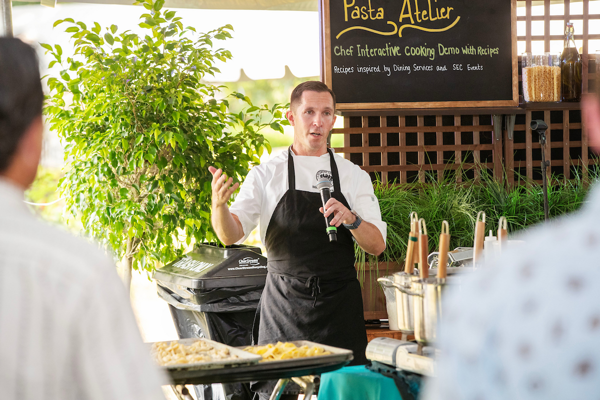 Executive Chef Michael Hinrichs of Skidmore’s award-winning Dining Services team leading a gourmet pasta demonstration