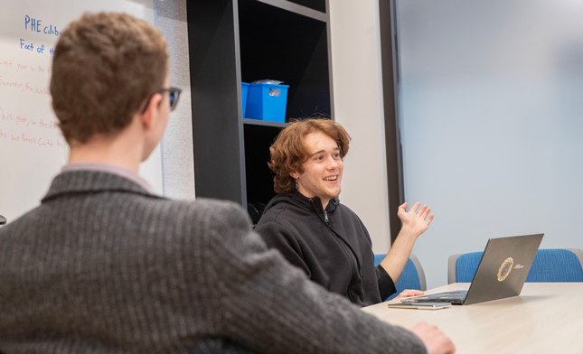 Vojta Kubala ’27 meets with peers in the Health Promotion office