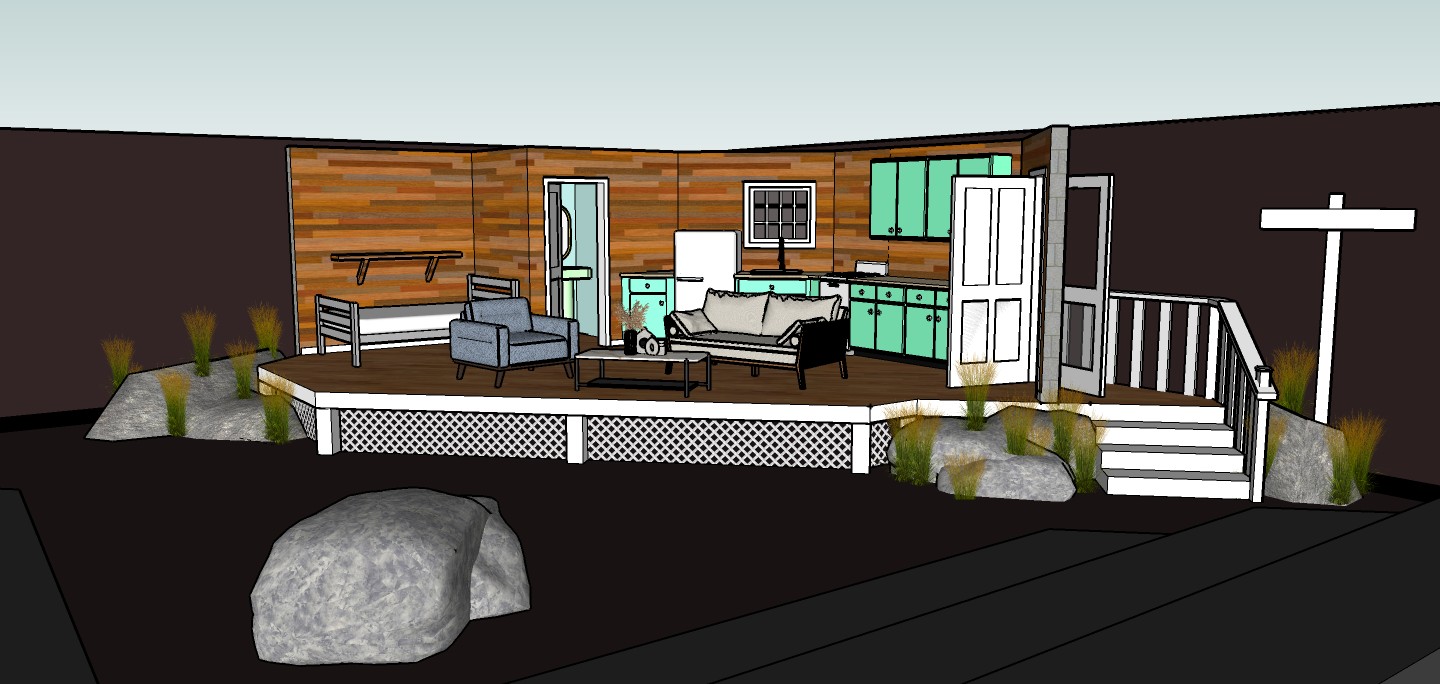 Adelaide Lance ’25’s digital design of the stage for “Last Summer at Bluefish Cove.”