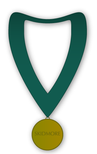 Illustration of a gold medallion on a green ribbon