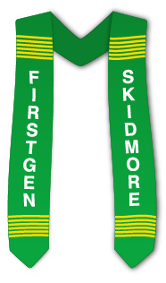 Illustration of a Commencement stole with yellow and green weave