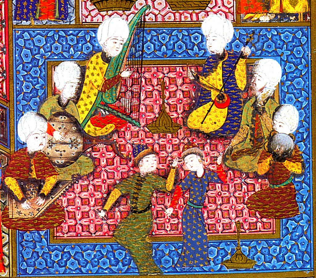 Miniature of dancers (köçeks) and musicians performing at a circumcision ceremony.