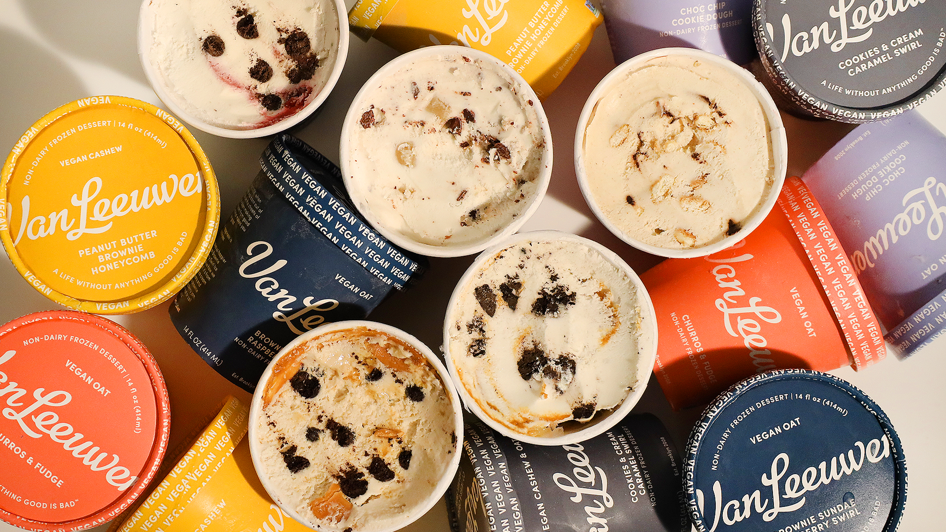 An assortment of Van Leeuwen vegan flavors