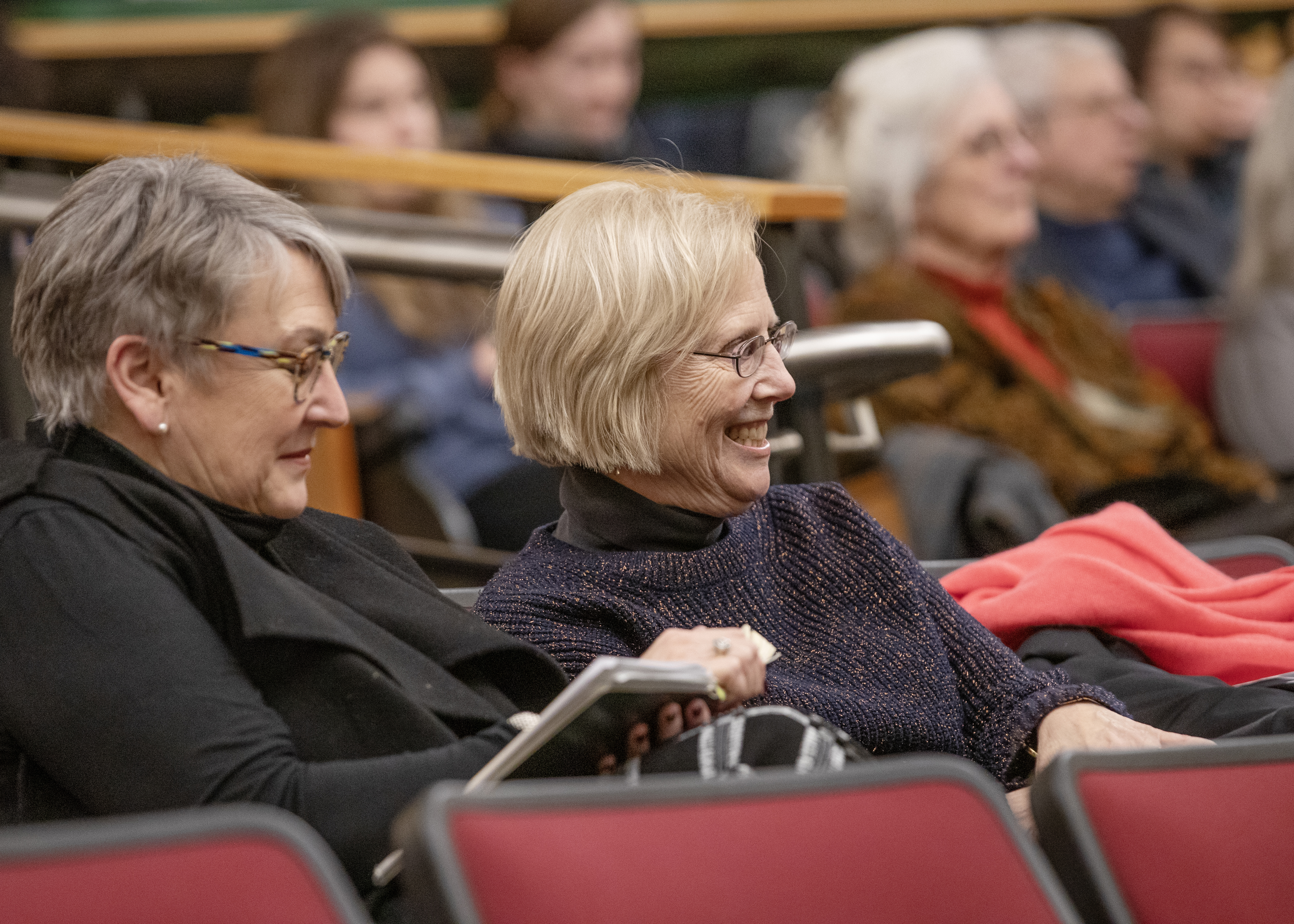 Emily Pavlovic Chiles Startz ’74 sits beside Director of Class Giving Beth White in the audience.