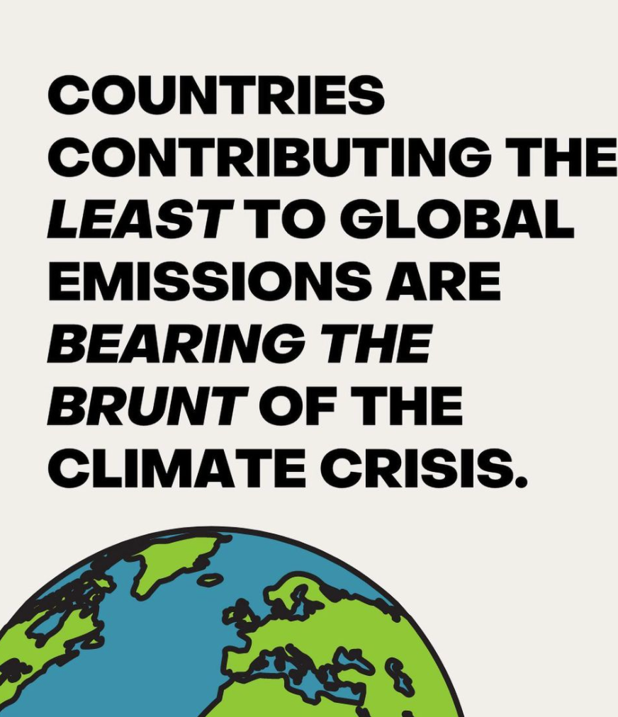 "Countries contributing the least to global emissions are bearing the brunt of the climate crisis" with earth at the bottom
